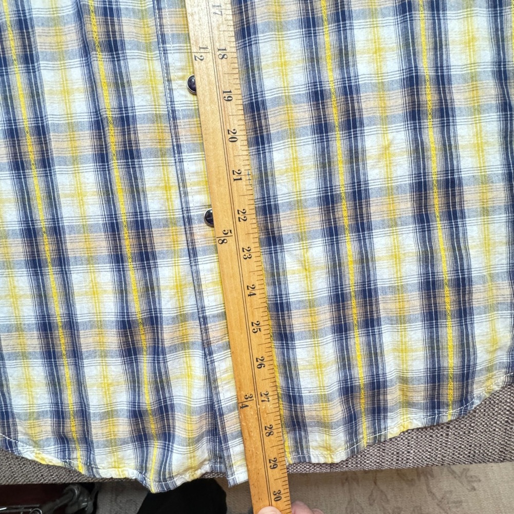 Wrangler Twenty Xtreme Mens Large Yellow Blue Plaid Western Snap Shirt MJ3523M - Picture 5 of 7